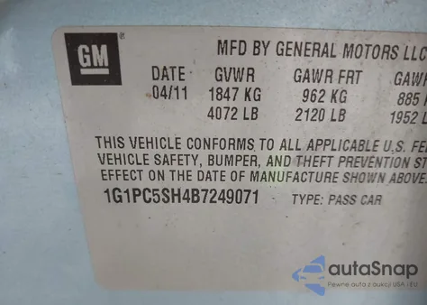 2011 Chevrolet Cruze Ls из США, поврежденный, VIN 1G1PC5SH4B7249071